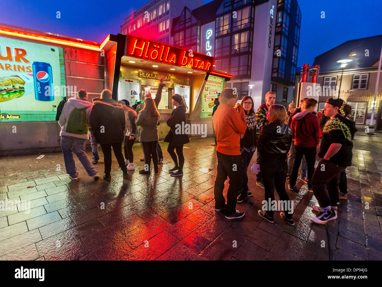 Teenagers gathering downtown Reykjavik, during the annual cultural night, known as Menningarnott, Reykjavik, Iceland Stock Photo
