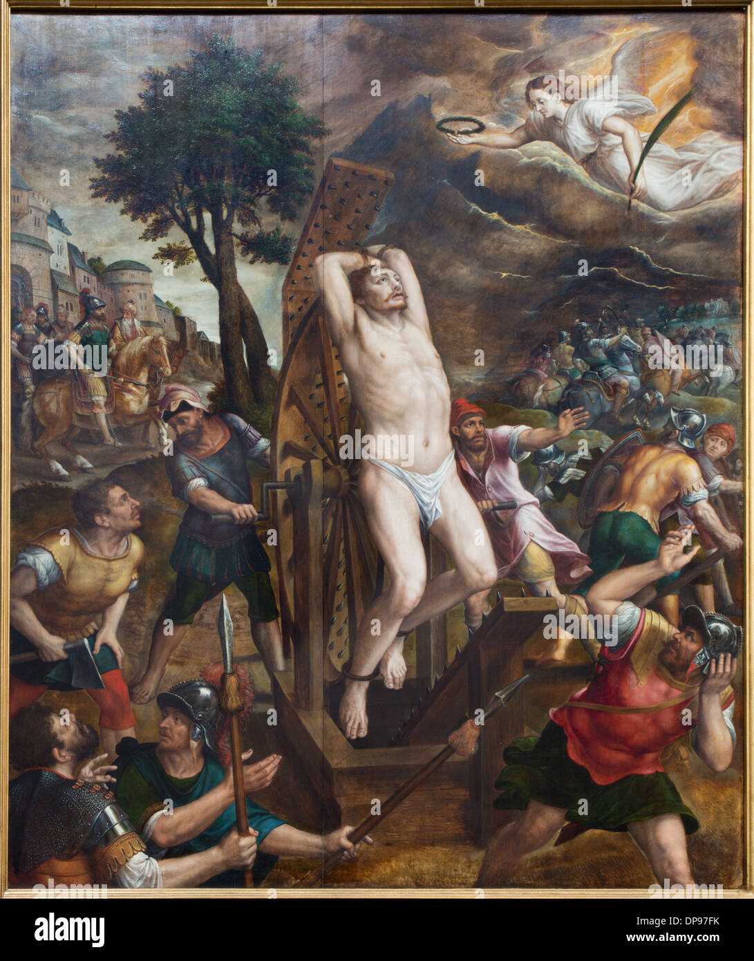 Mechelen - The Martyrdom of saint George. Main panel of triptych by Michiel van Coxie (1588) in St. Rumbold's cathedral Stock Photo