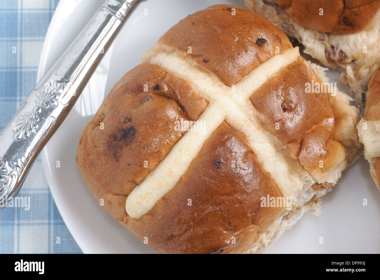 Hot Cross Buns traditionally eaten hot or toasted during Lent Stock