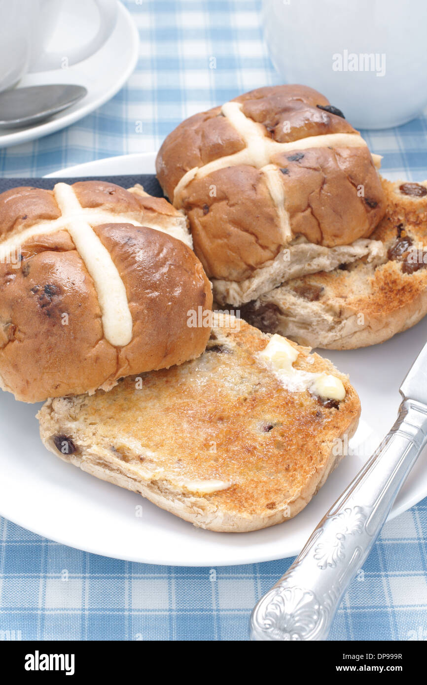 Hot Cross Buns toasted and buttered Stock Photo Alamy