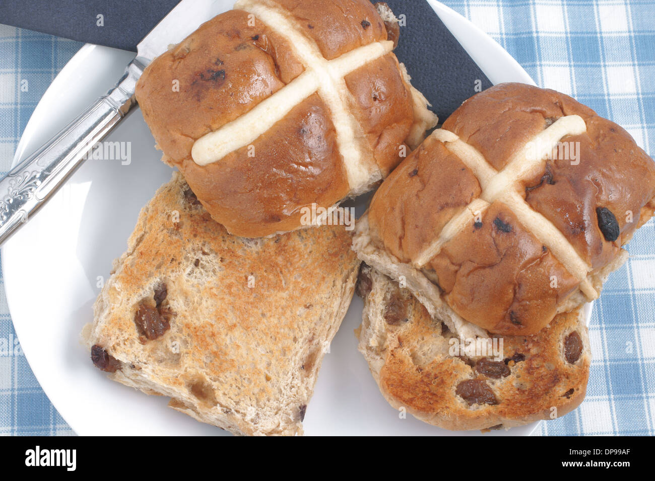 Hot Cross Buns traditionally eaten hot or toasted during Lent Stock