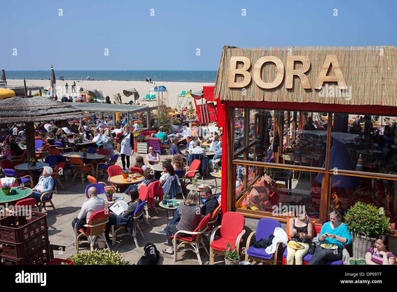 Bora Bora beach club restaurant on Scheveningen area by the North Sea in the Hague, Holland, Netherlands. Stock Photo