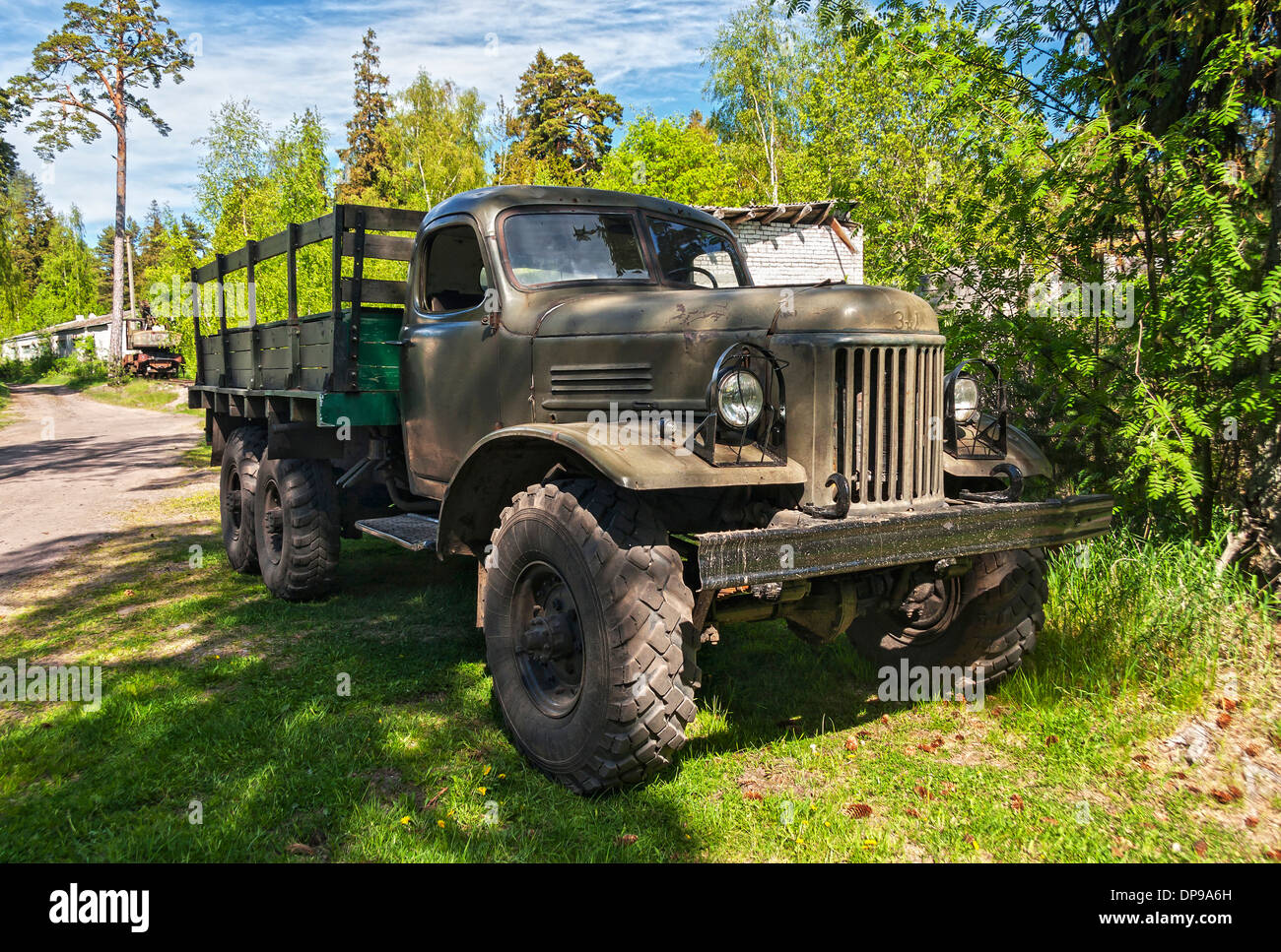 Old russian made truck ZIL 157 parking on grass Stock Photo - Alamy