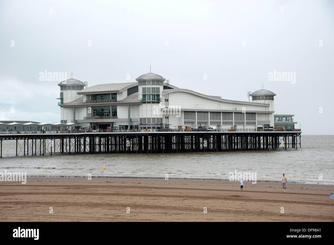 Weston-Super-Mare Pier Grey Wet raining Day Somerset UK Stock Photo