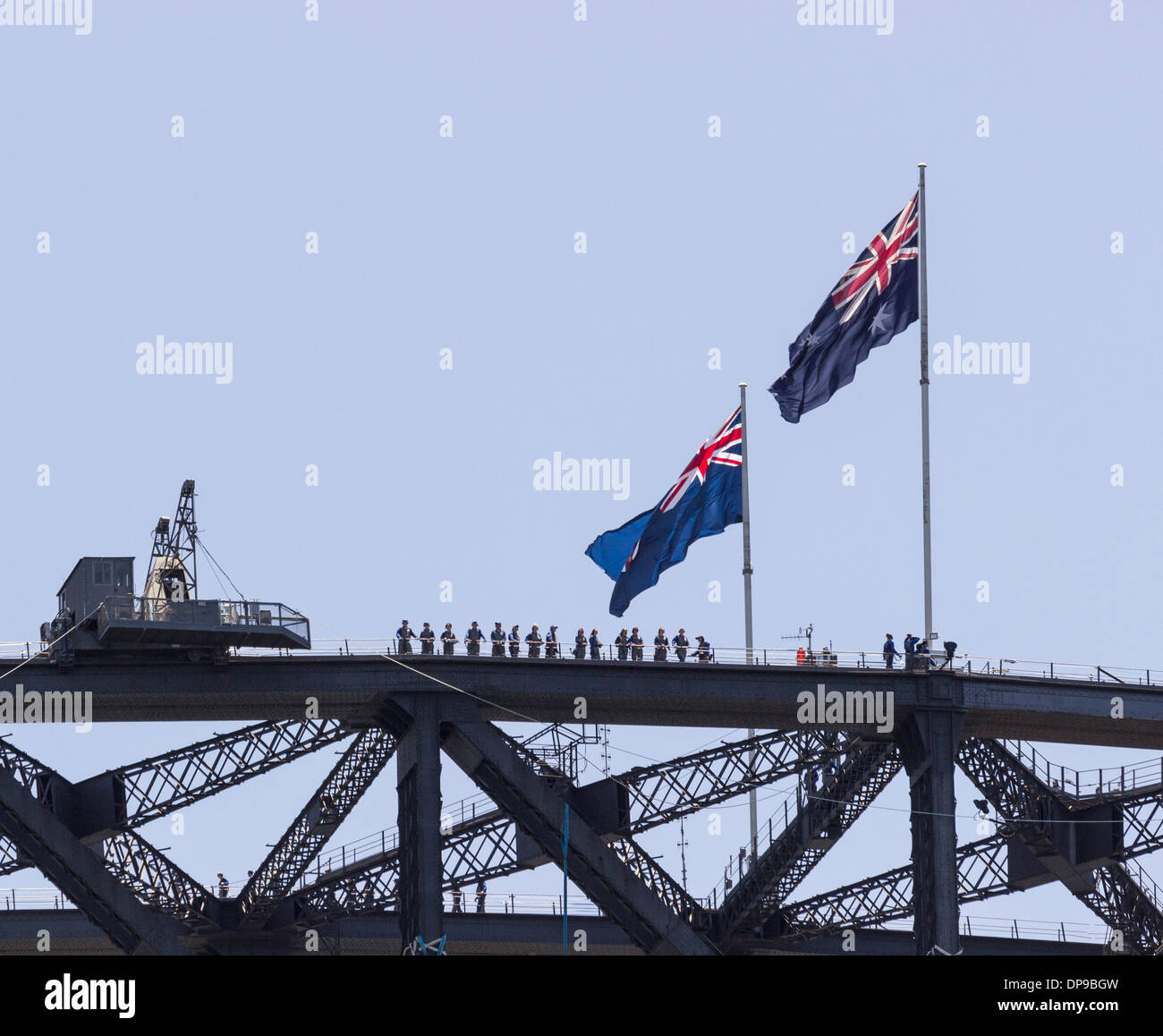 Tourists at the top of the Sydney Harbour Bridge, Australia Stock Photo