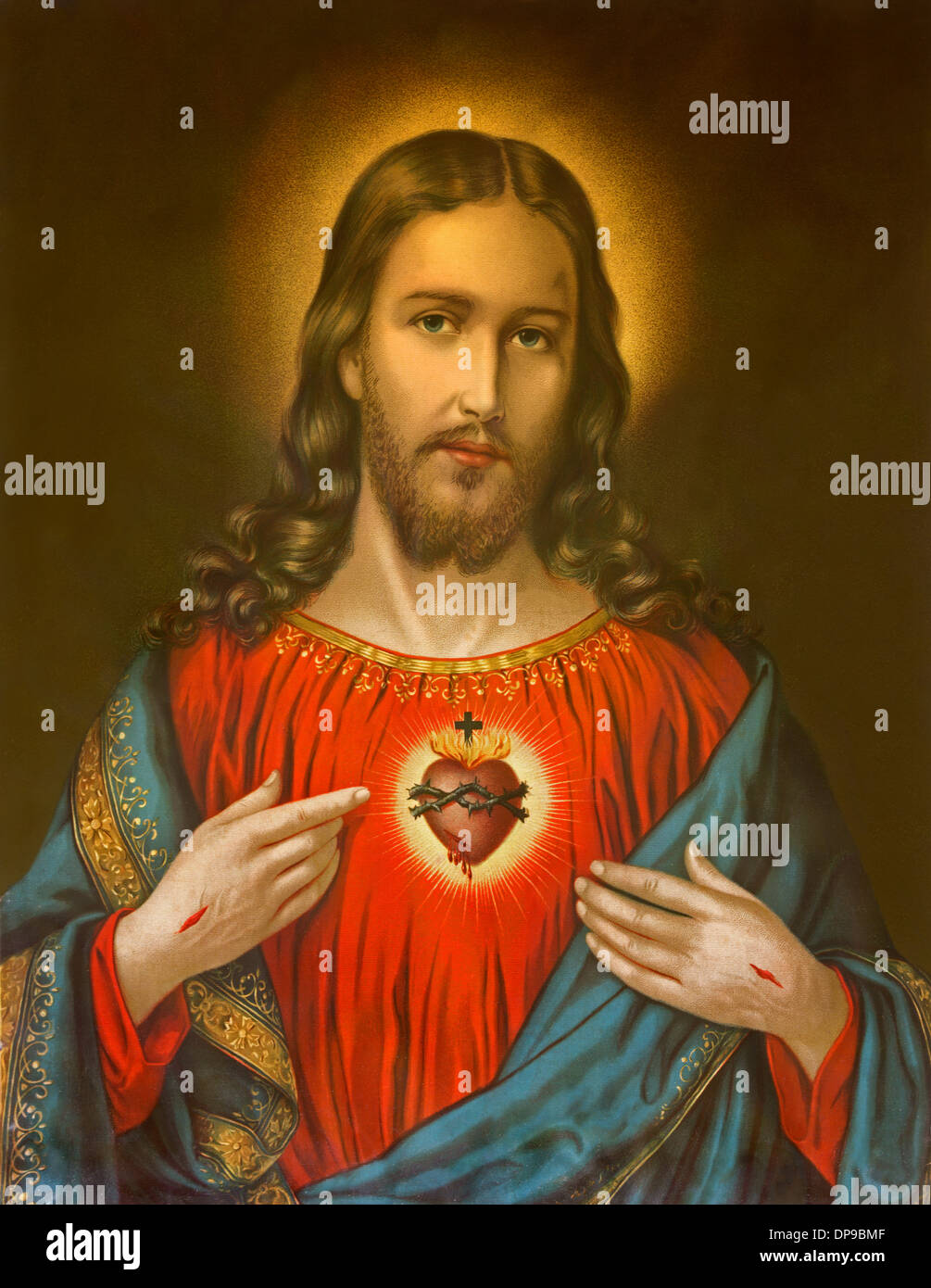 GERMANY 1899: Copy of typical catholic image of heart of Jesus Christ from Slovakia printed on 19. april 1899 in Germany. Stock Photo