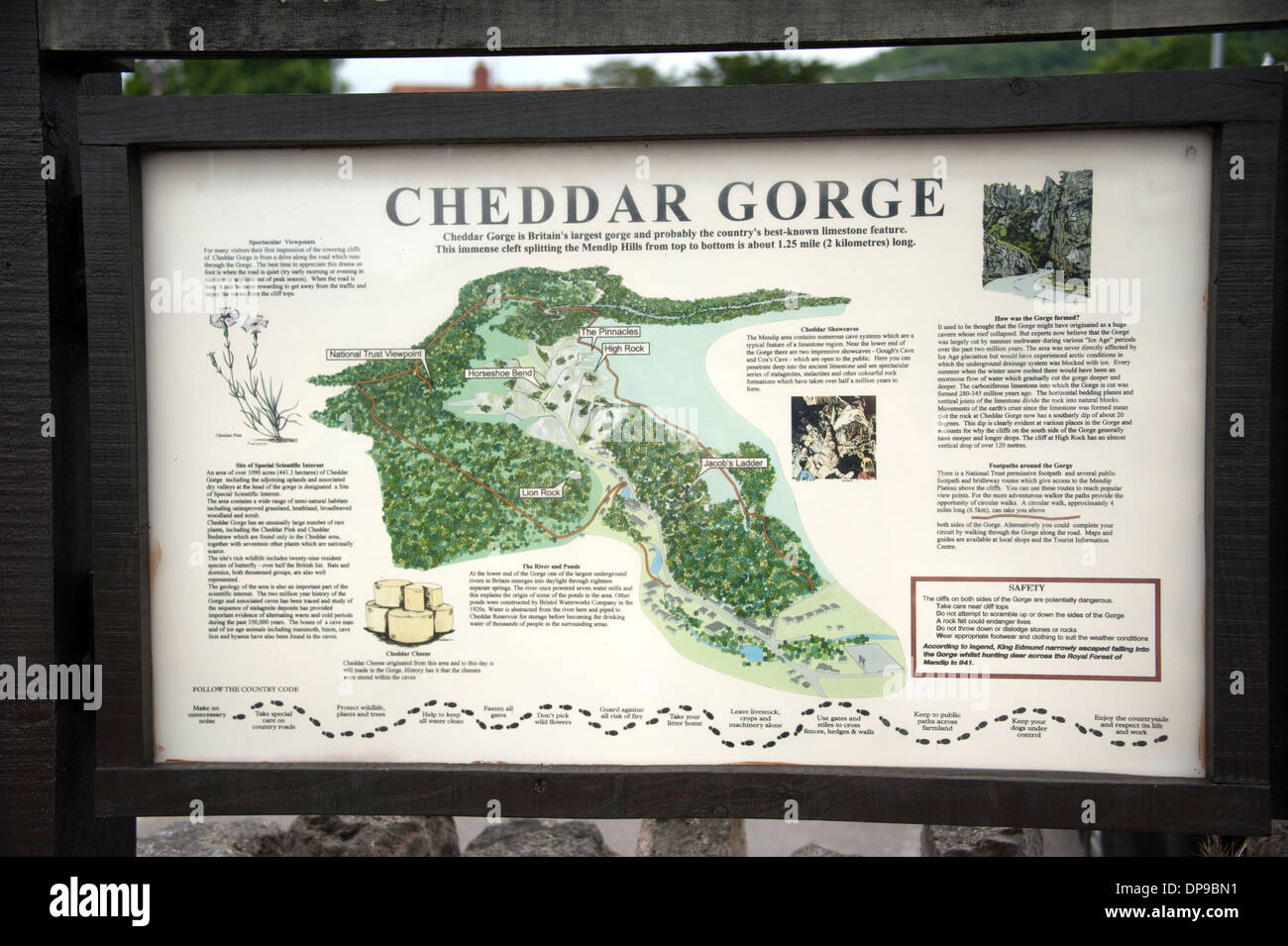 Cheddar Gorge Tourist Information Map Somerset Uk DP9BN1 