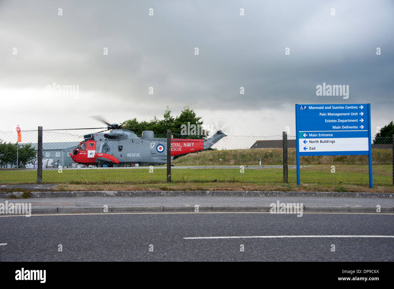 Navy Rescue Helicopter Royal Cornwall Hospital Truro Cornwall UK Stock Photo