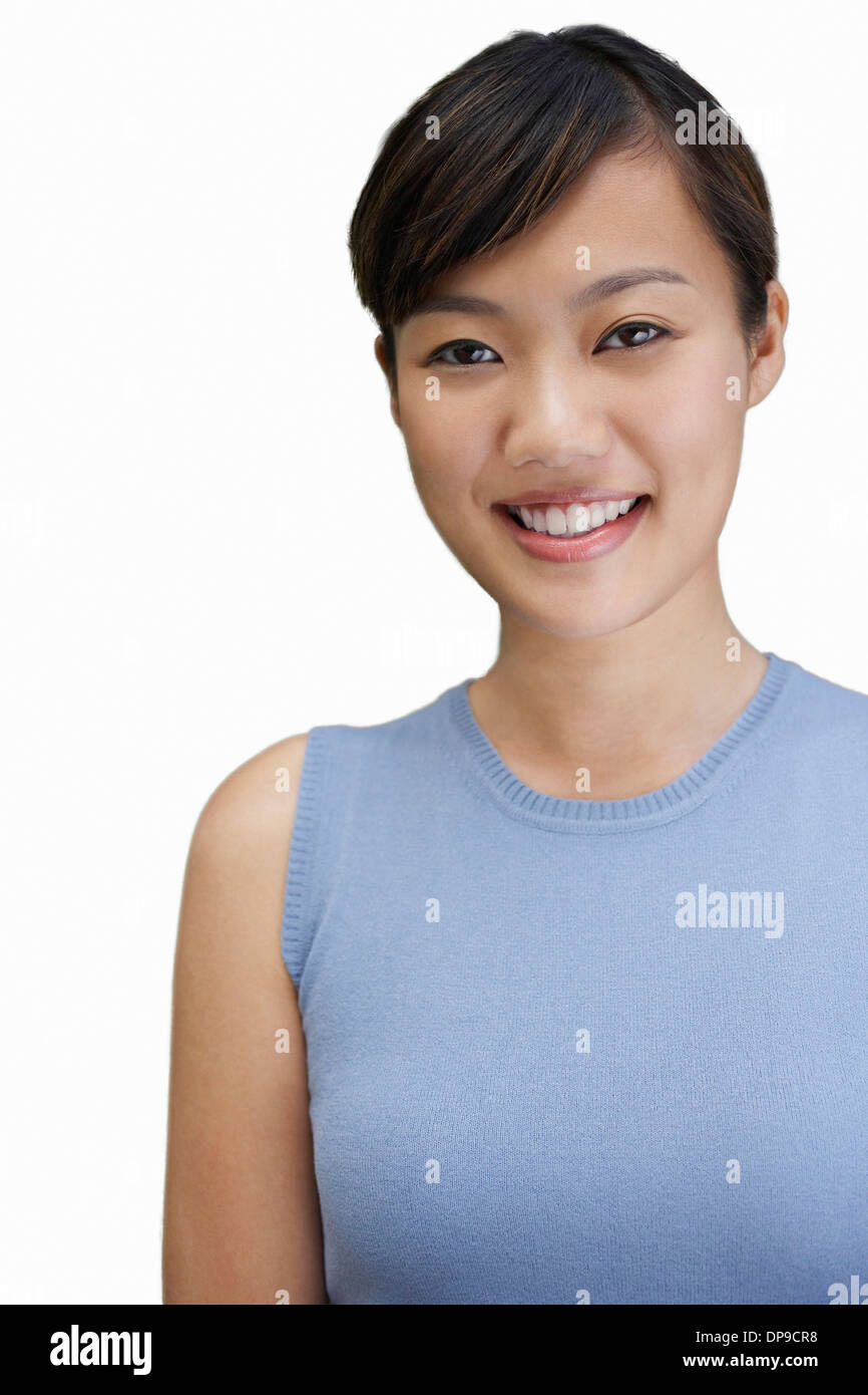 Woman smiling white background hi-res stock photography and images - Alamy