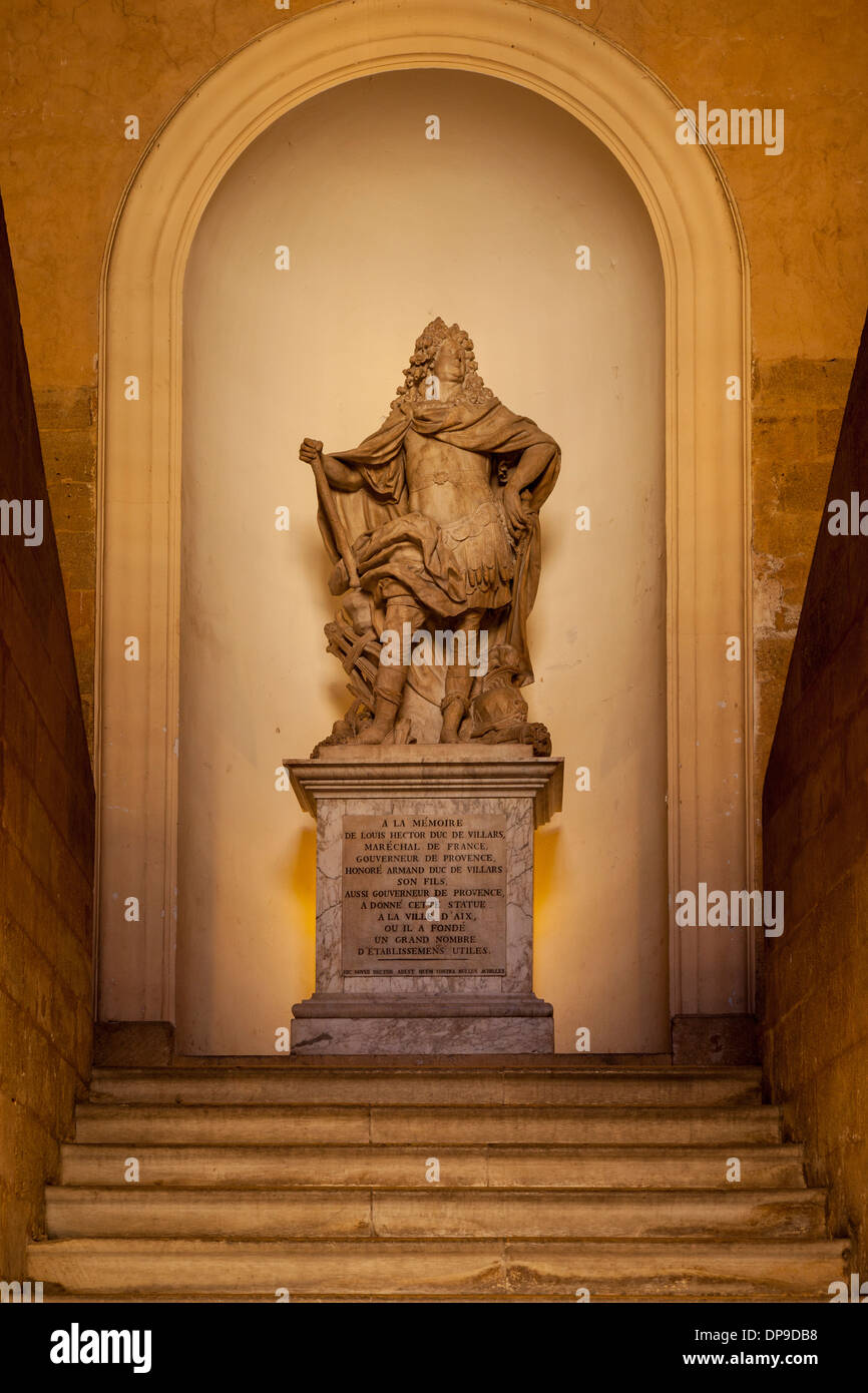 Statue of Claude Louis Hector de Villars - famous French general, Hotel de Ville, Aix en-Provence, France Stock Photo