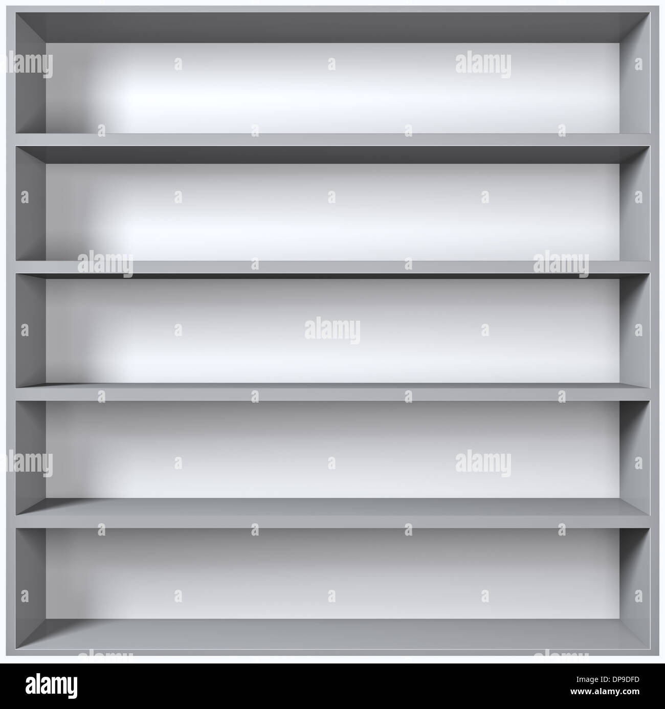 Grey wooden shelves with empty racks isolated on white background Stock ...