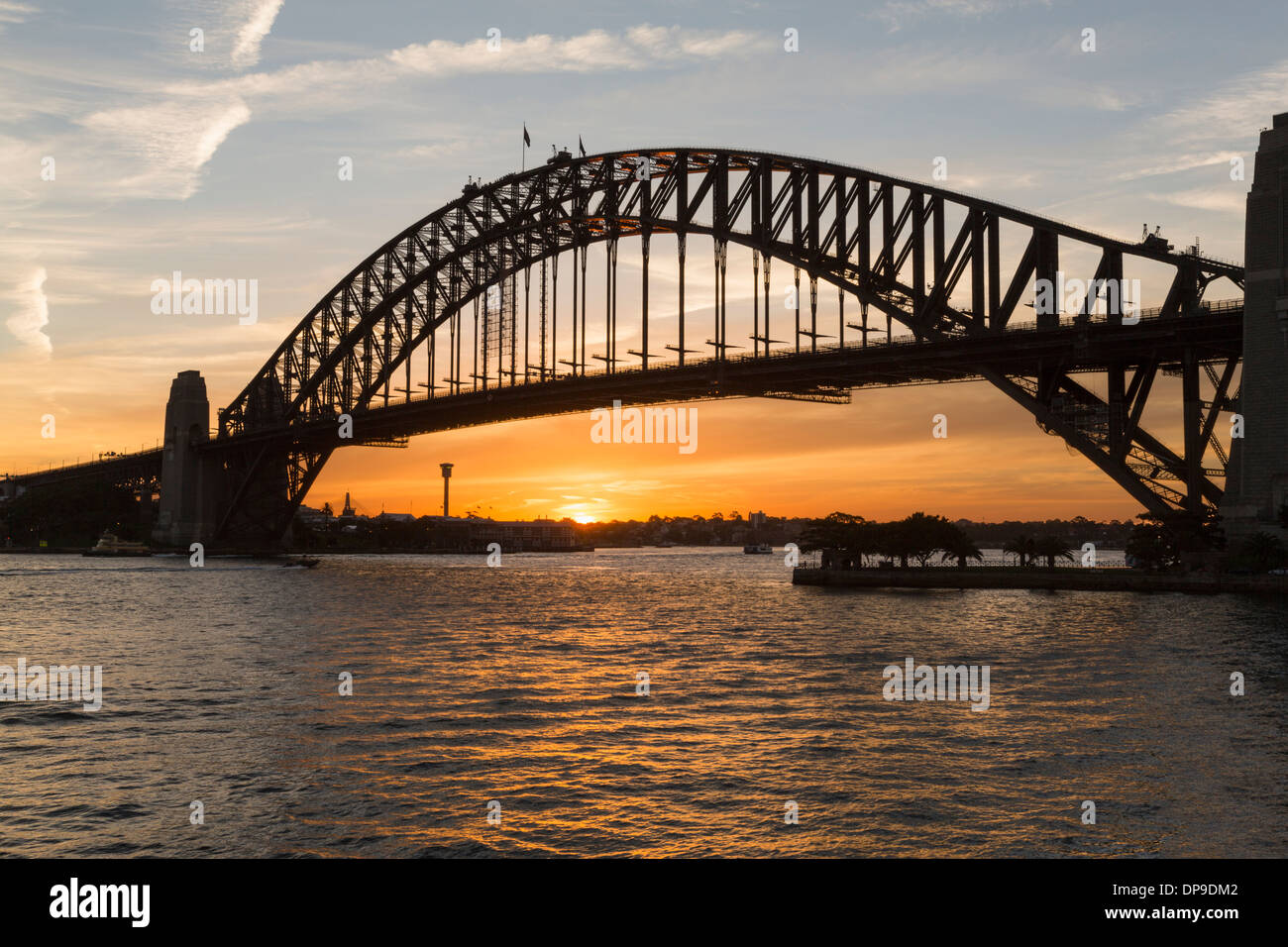 Silhouette at sunset, Sydney Harbour Bridge, Australia Stock Photo