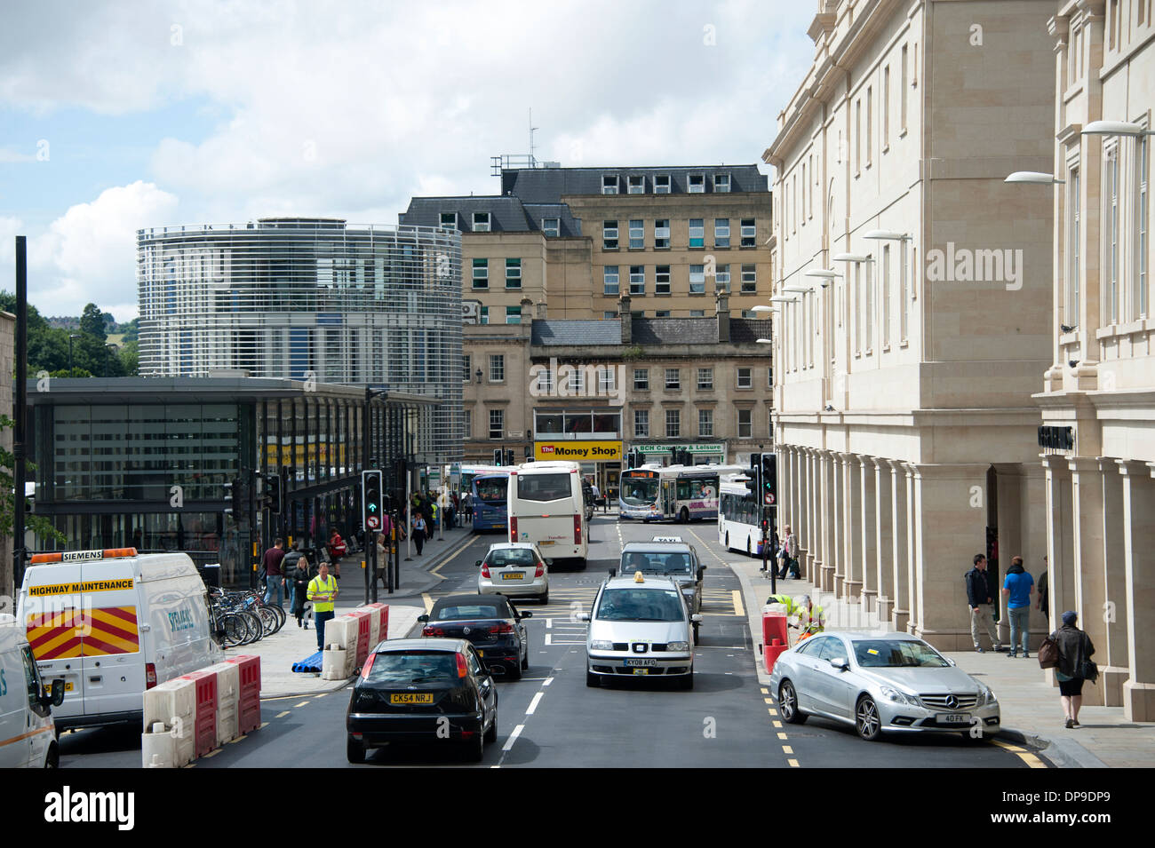 Crowded Street and Bus Station Bath Somerset UK Stock Photo