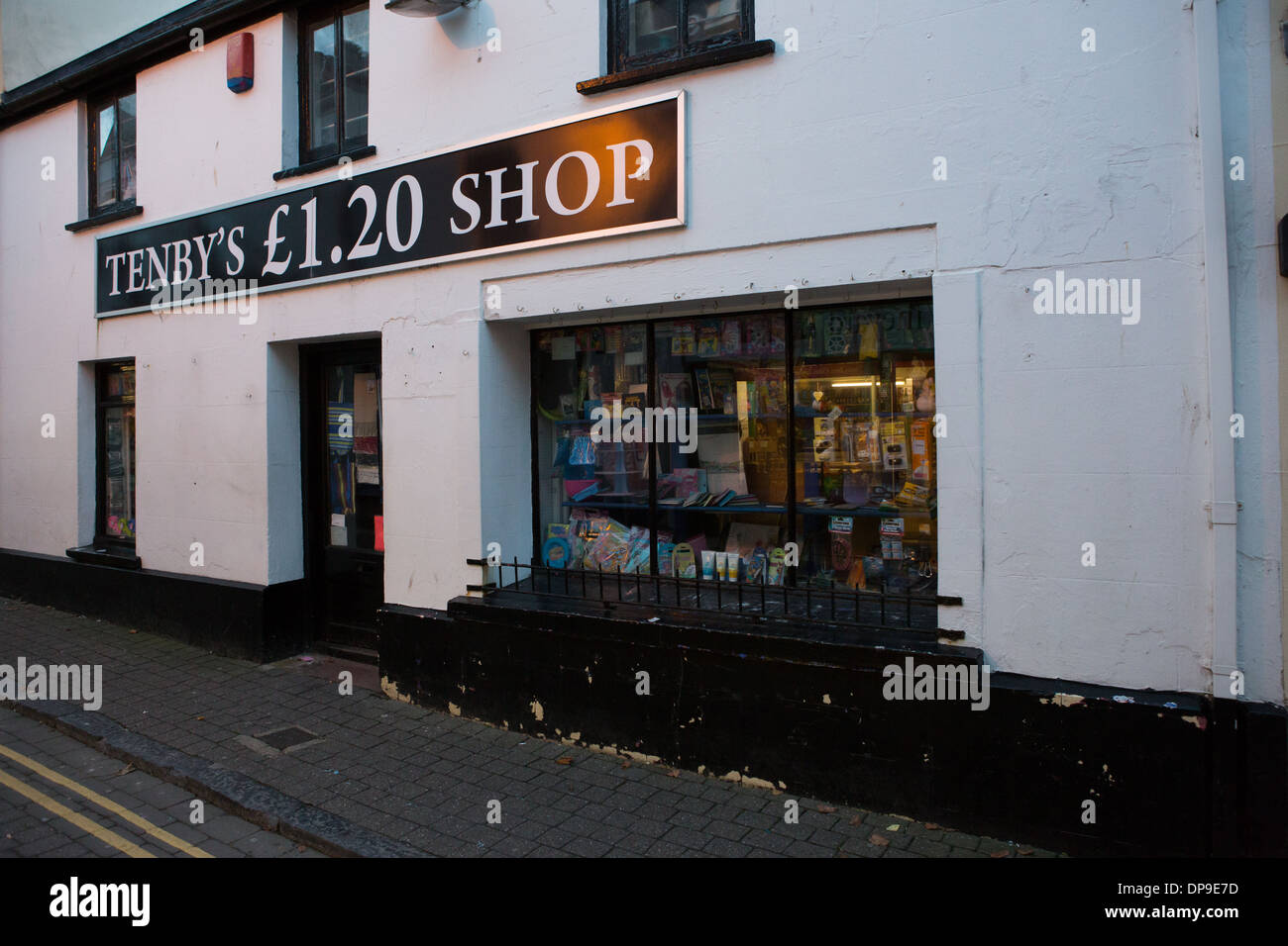 Discount shop in Tenby, Pembrokeshire, Wales Stock Photo