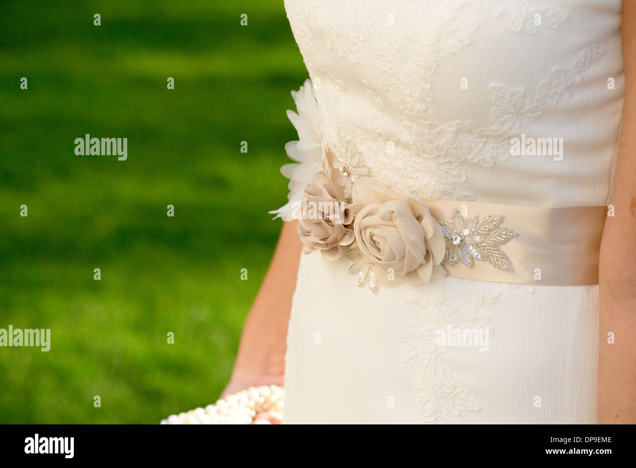 Bride Wedding Dress Waist Beige Flower Belt Sash Modern