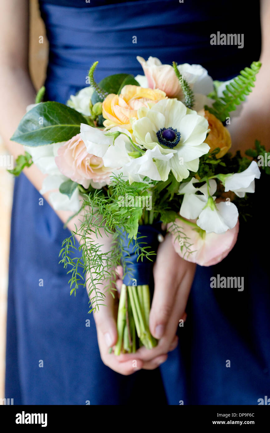 flower, bridesmaid, bouquet, navy blue Stock Photo