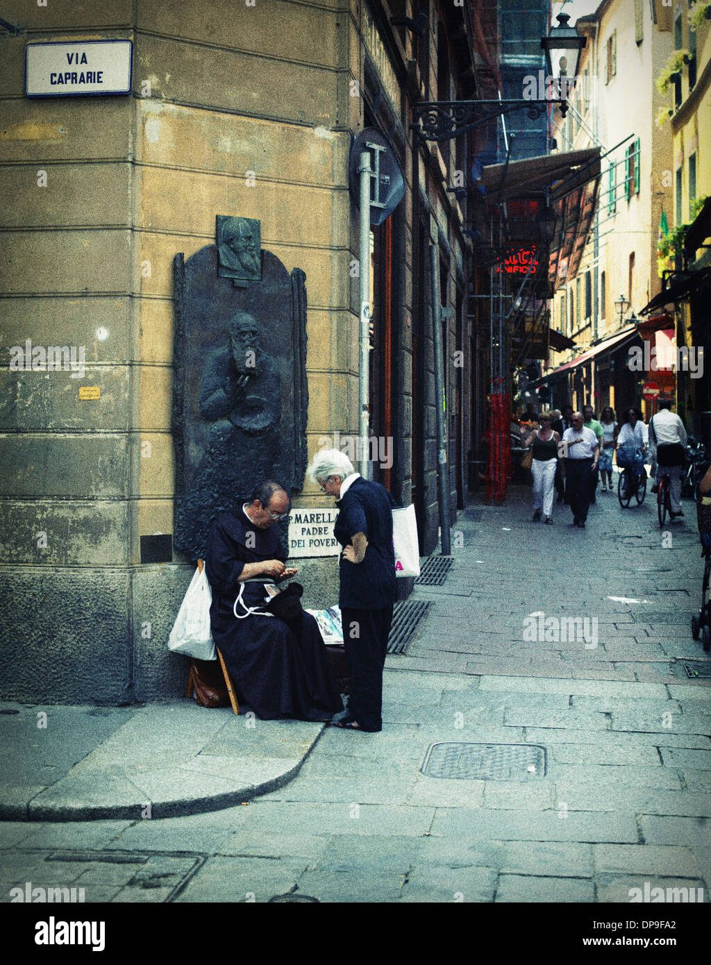 Narrow street in the Orefici Market in central Bologna, known as the