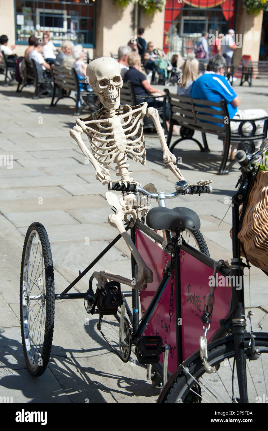Skeleton Human Riding Bike Bicycle Bizarre Tour Stock Photo