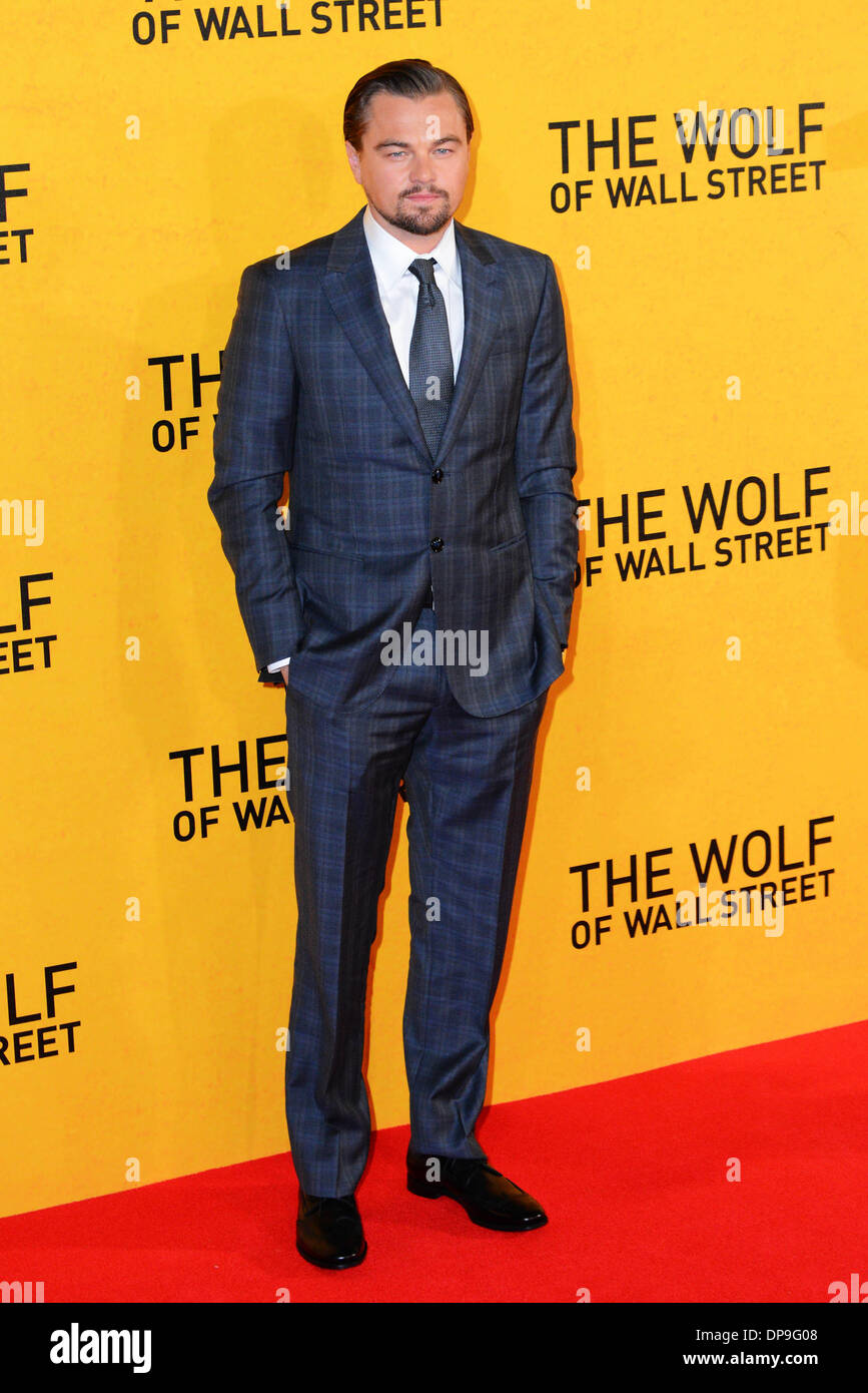 London, UK. 9th January 2014. Leonardo DiCaprio arrives at the UK Premiere - the Wolf of Wall Street at Leicester Square in London, 9th January 2014, Photo by See Li/Alamy Live News Stock Photo