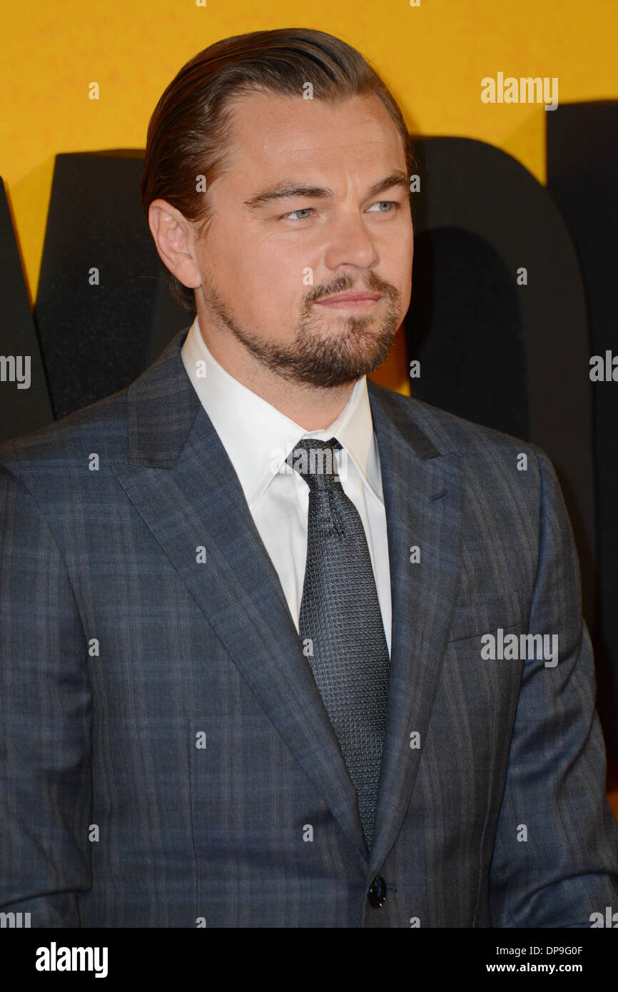 London, UK. 9th January 2014. Leonardo DiCaprio arrives at the UK Premiere - the Wolf of Wall Street at Leicester Square in London, 9th January 2014, Photo by See Li/Alamy Live News Stock Photo