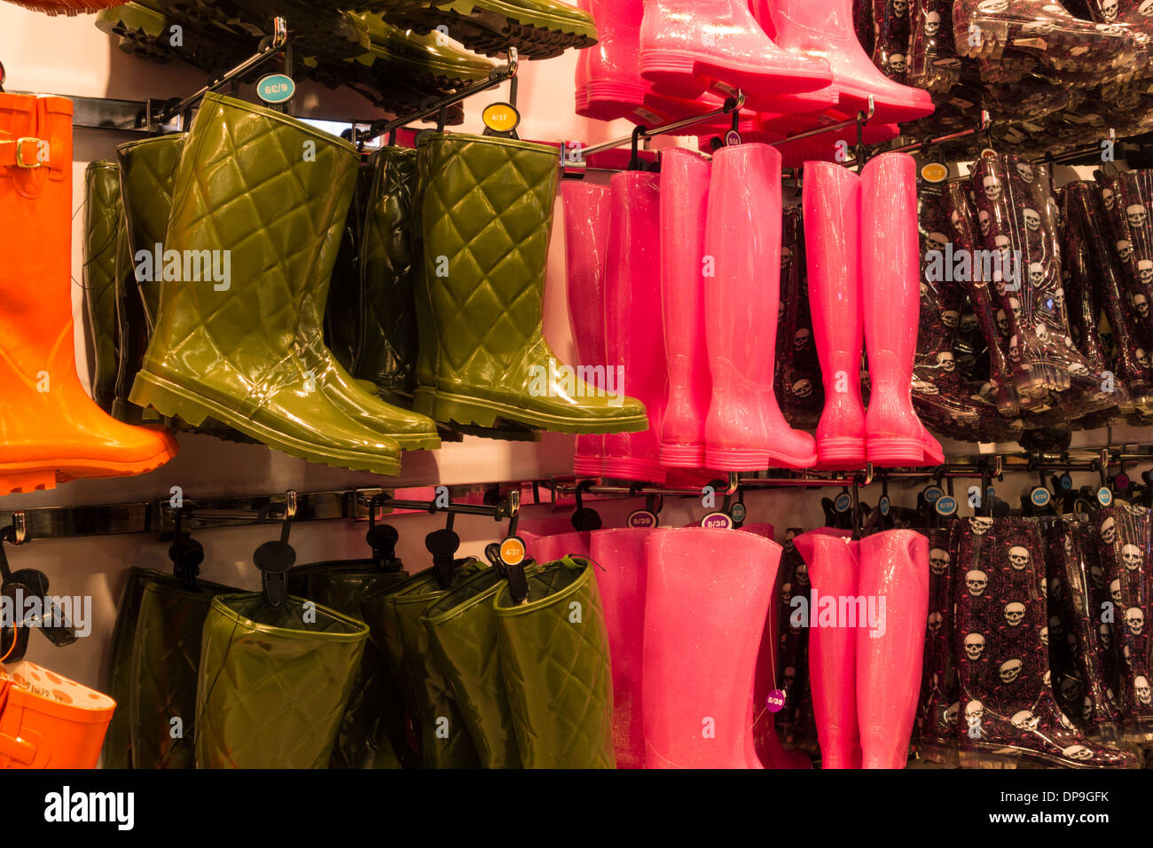 Wellingtons display in Primak store. UK Stock Photo