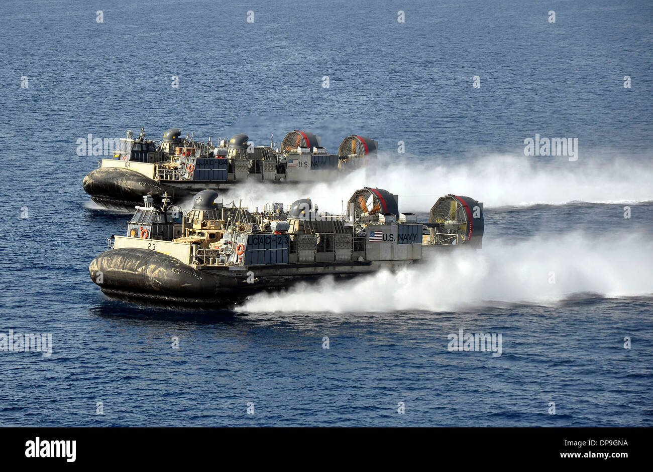 Two U.S. Navy landing craft, air cushion hovercraft Stock Photo