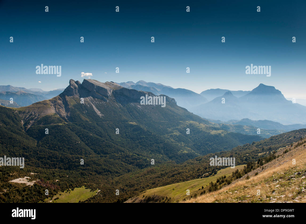 View from Forqueta del Reguero towards Bestue in the Spanish Pyrenees Stock Photo