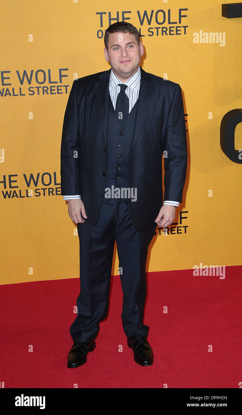 London, UK, 9th January 2014 Jonah Hill arrives at the UK Premiere of The Wolf of Wall Street at The Odeon, Leicester Square, London Photo: MRP Credit:  MRP/Alamy Live News Stock Photo