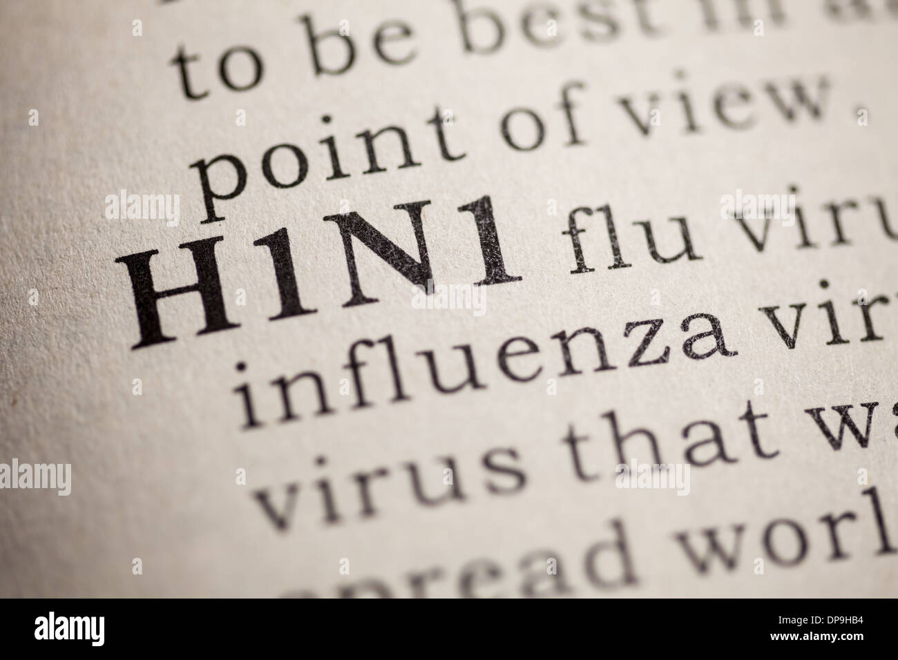 Fake Dictionary, Dictionary definition of the word H1N1 flu. Stock Photo