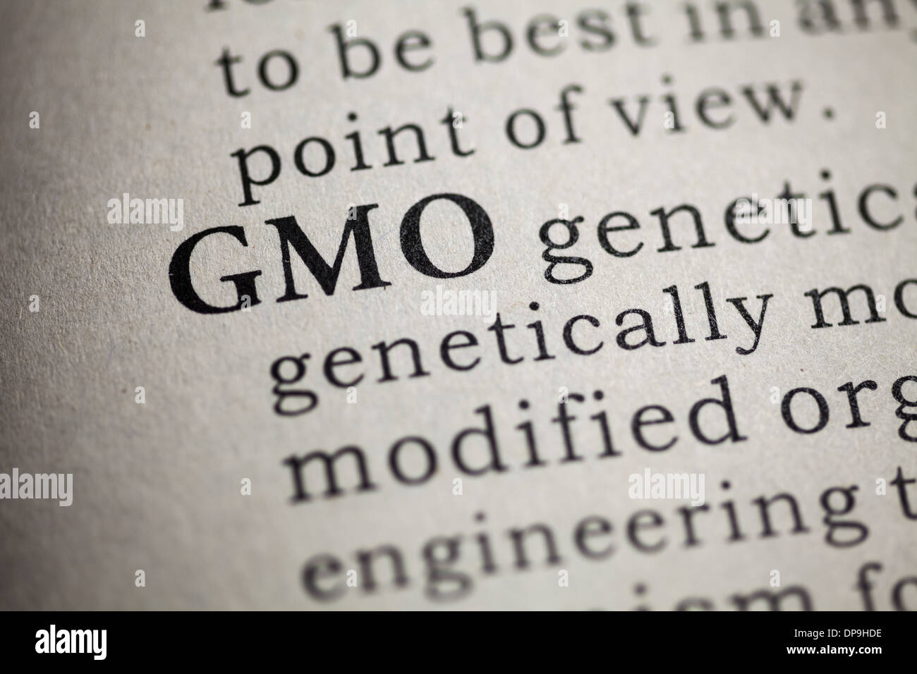 Fake Dictionary, Dictionary definition of the word genetically modified organism. Stock Photo