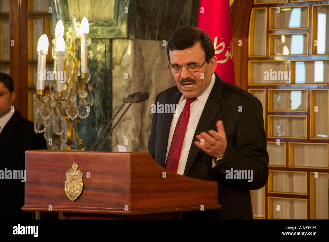 Tunis, Tunisia. 9th Jan, 2014. Ali Larayedh the Prime Minister. The presidential palace, Carthage, Tunis, Tunisia, on January 9, 2014. Credit:  Mohamed Krit/NurPhoto/ZUMAPRESS.com/Alamy Live News Stock Photo