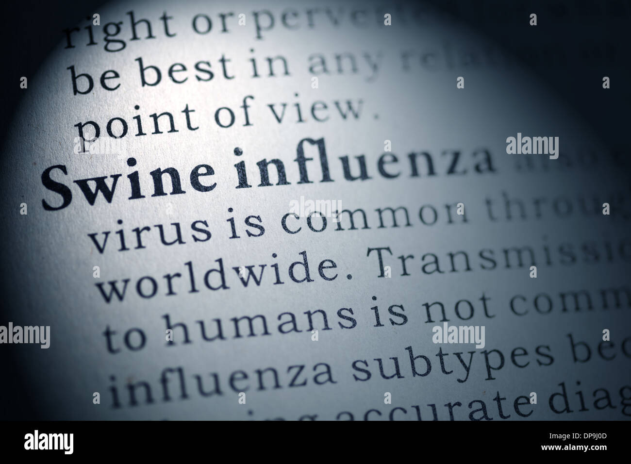 Fake Dictionary, Dictionary definition of Swine influenza. Stock Photo