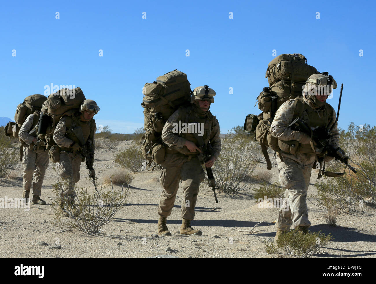 U.S. Marines conduct a foot patrol during training, USA Stock Photo