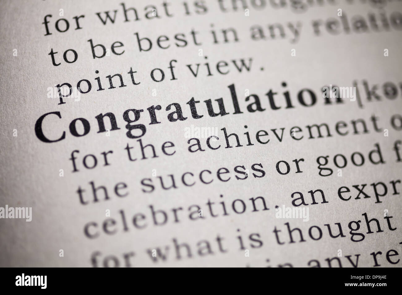 Fake Dictionary, Dictionary definition of the word congratulation. Stock Photo