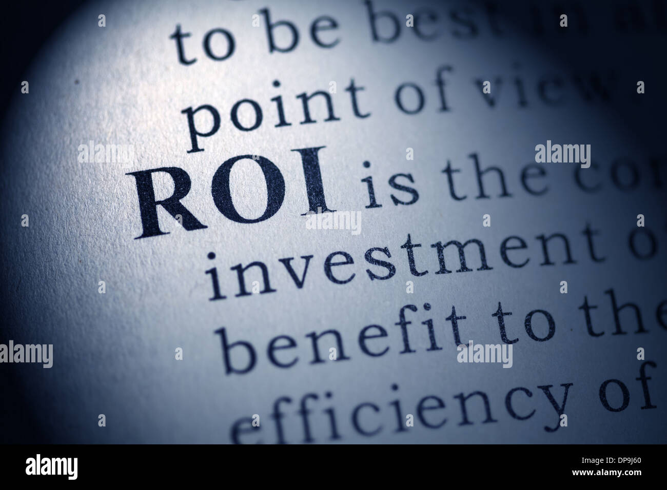 Fake Dictionary, Dictionary definition of ROI. Return on investment Stock Photo