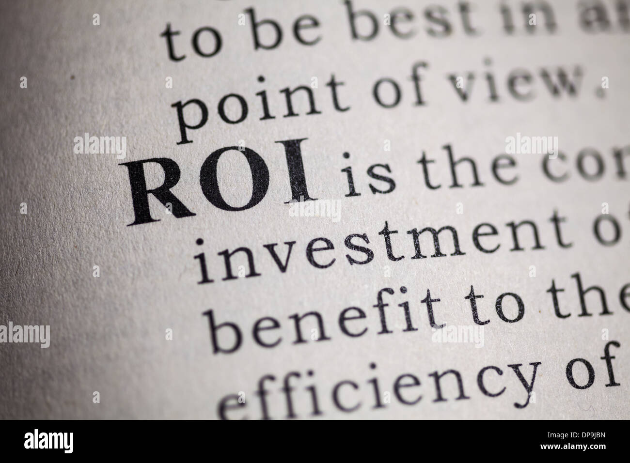 Fake Dictionary, Dictionary definition of ROI. Return on investment Stock Photo