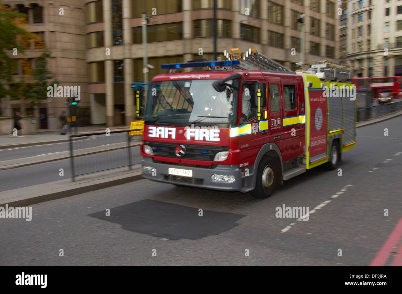 London Fire Brigade engine (From Bethnal Green) on the A3 in central London. Stock Photo