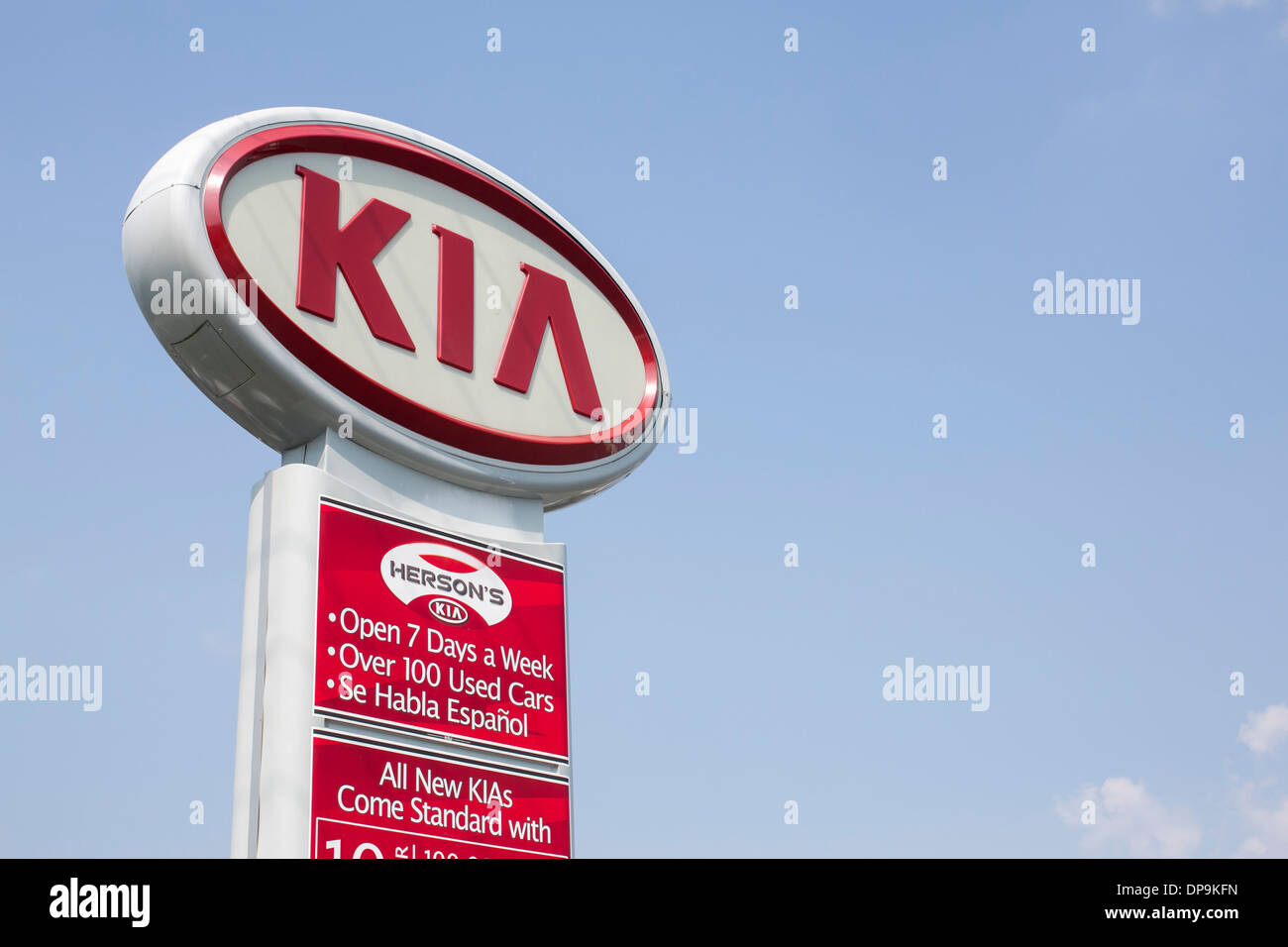 A Kia dealer lot in suburban Maryland.  Stock Photo