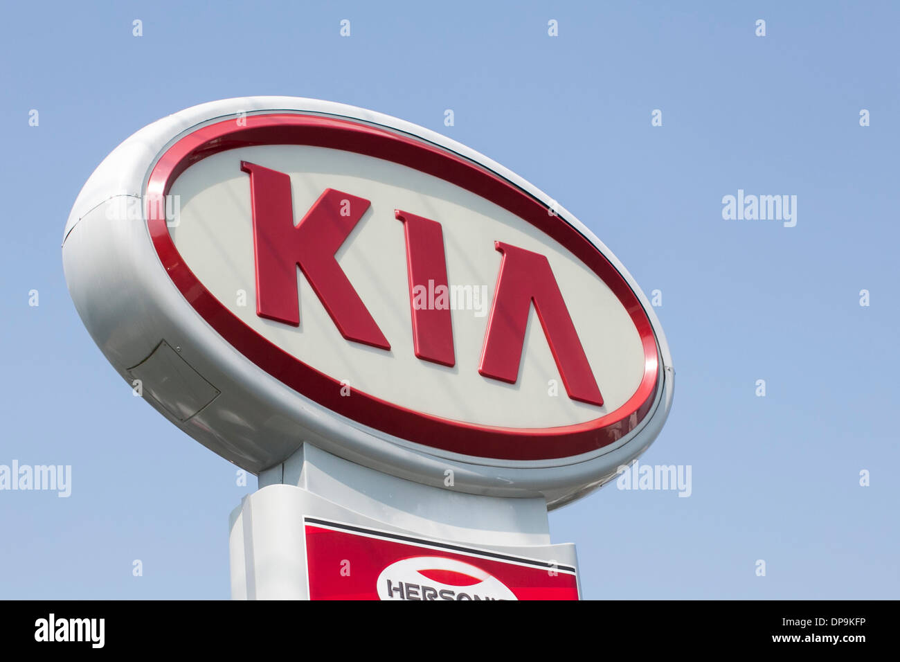 A Kia dealer lot in suburban Maryland.  Stock Photo