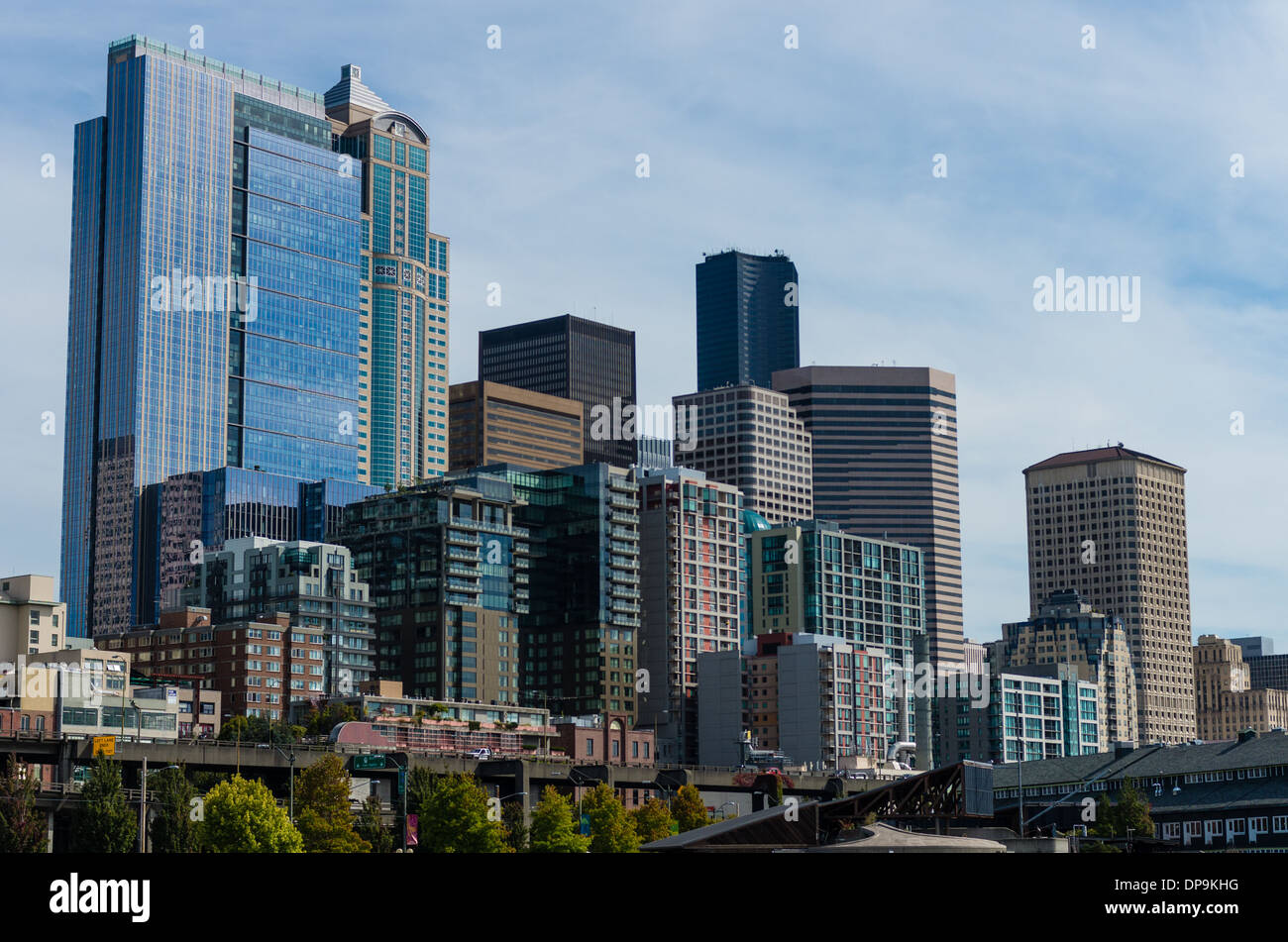 Seattle skyline with office and apartment buildings view from the