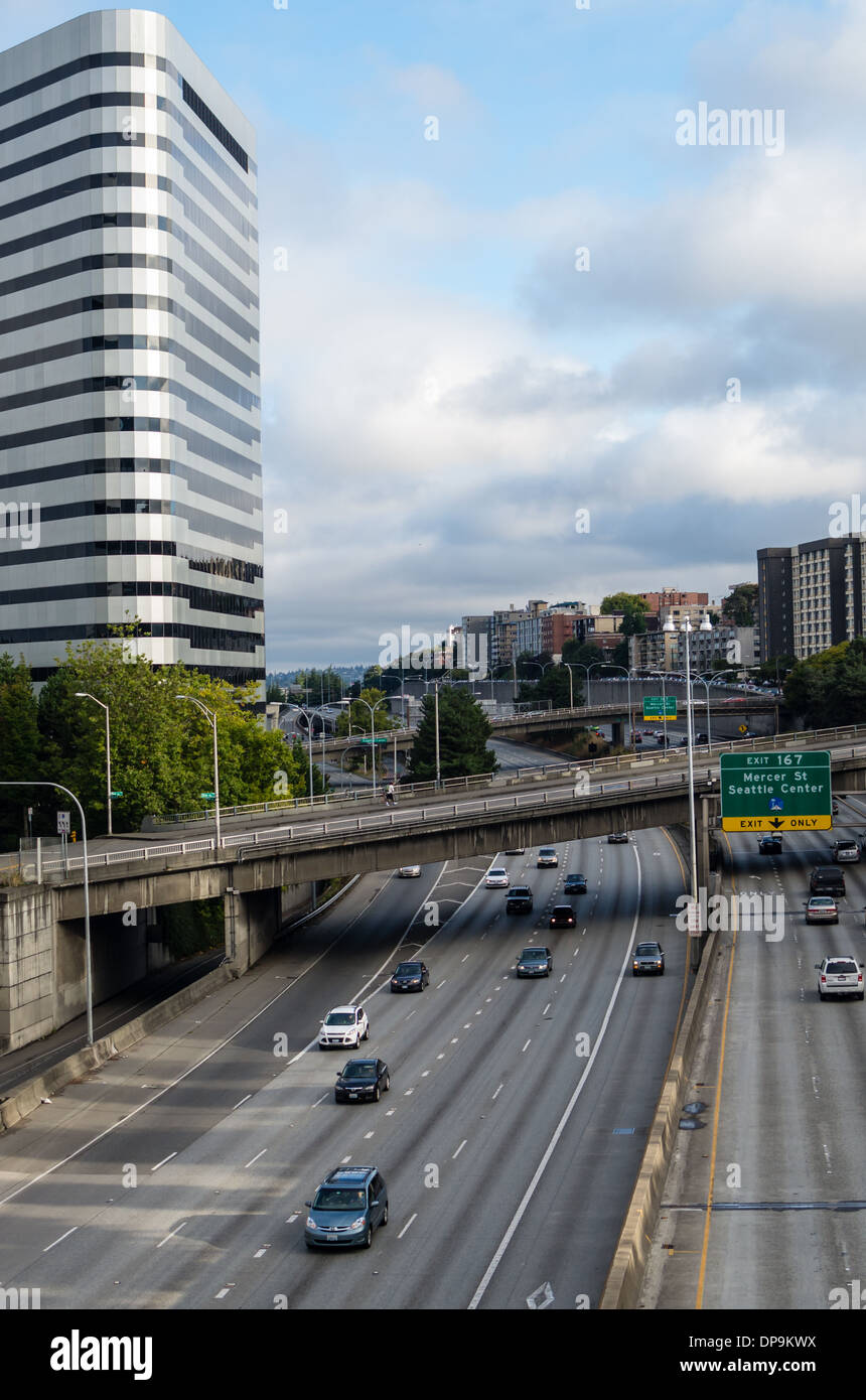 Automobile traffic on interstate 5 in downtown Seattle. Seattle
