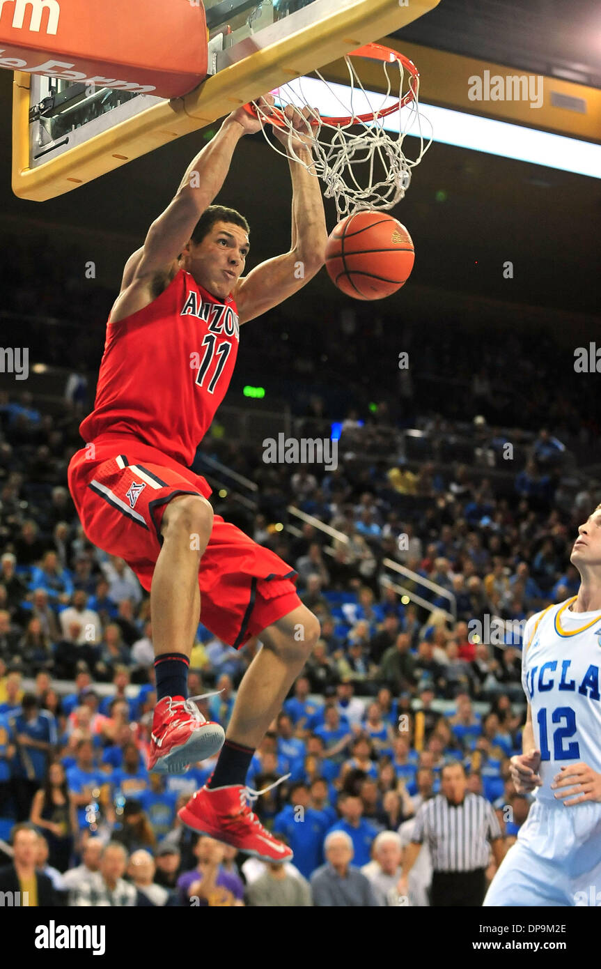 Los Angeles, CA, USA. 9th Jan, 2014. Arizona Wildcats forward Aaron Gordon #11 dunks the ball in the first half during the College Basketball game between the Arizona Wildcats and the UCLA Bruins at Pauley Pavilion in Los Angeles, California.Louis Lopez/CSM/Alamy Live News Stock Photo