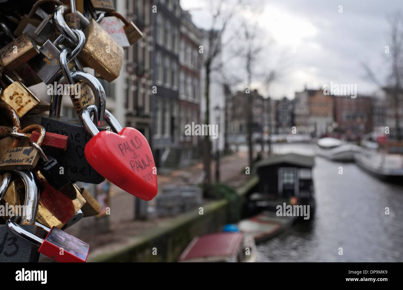 love locks, love padlock bridge, central amsterdam, holland Stock Photo