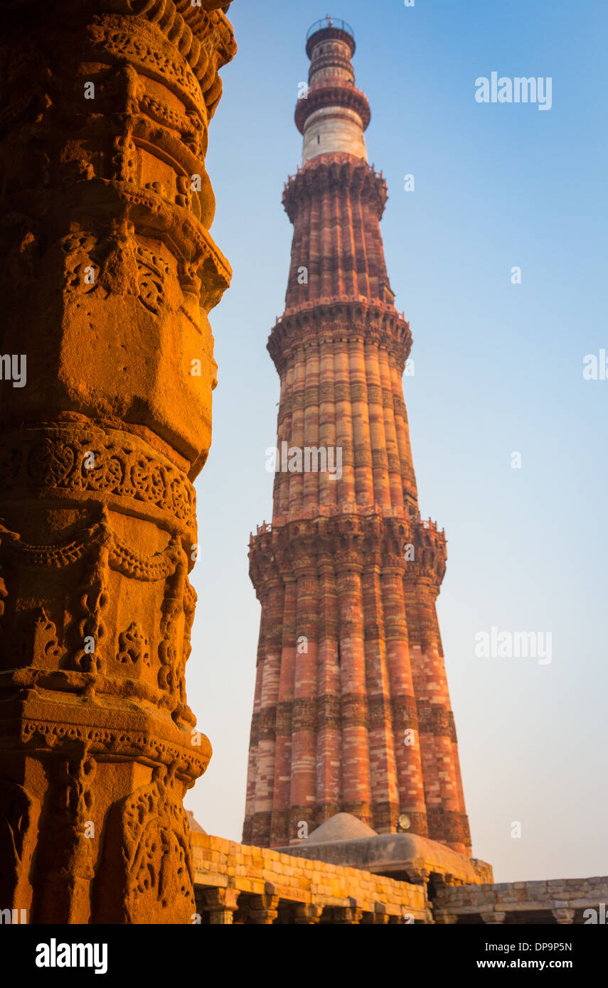 Qutub Minar (The Qutub Tower), also known as Qutb Minar and Qutab Minar, is the tallest minar (73 metres) in India Stock Photo