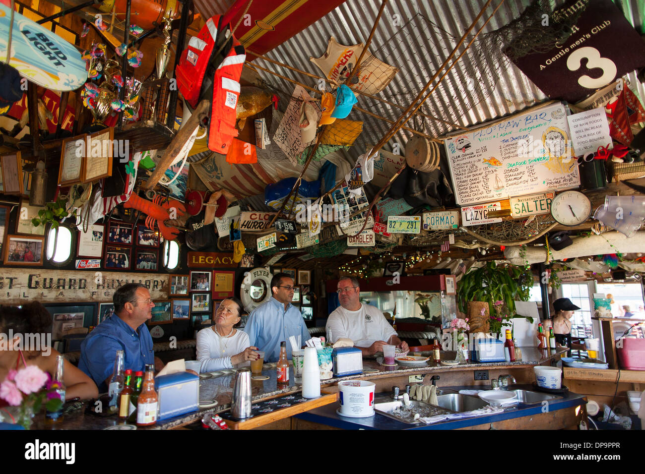Nostalgic souvenirs inside the bar of Flo's clam shack is a famous
