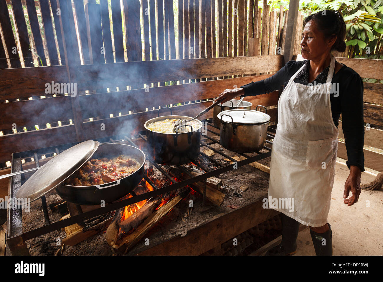 Cooking, Puerto Nariño, Amazonas river, Colombia, America Stock Photo