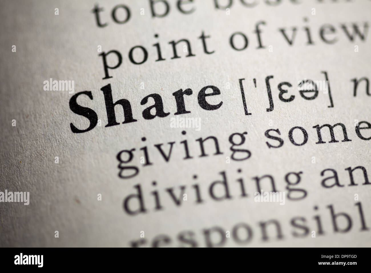 Fake Dictionary, Dictionary definition of the word share. Stock Photo
