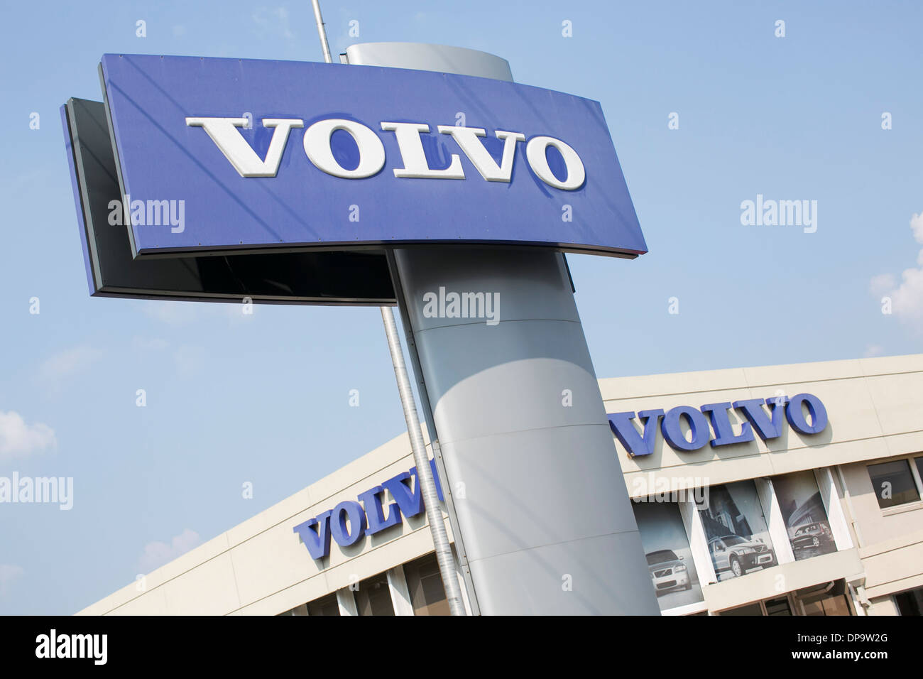 A Volvo dealer lot in suburban Maryland.  Stock Photo