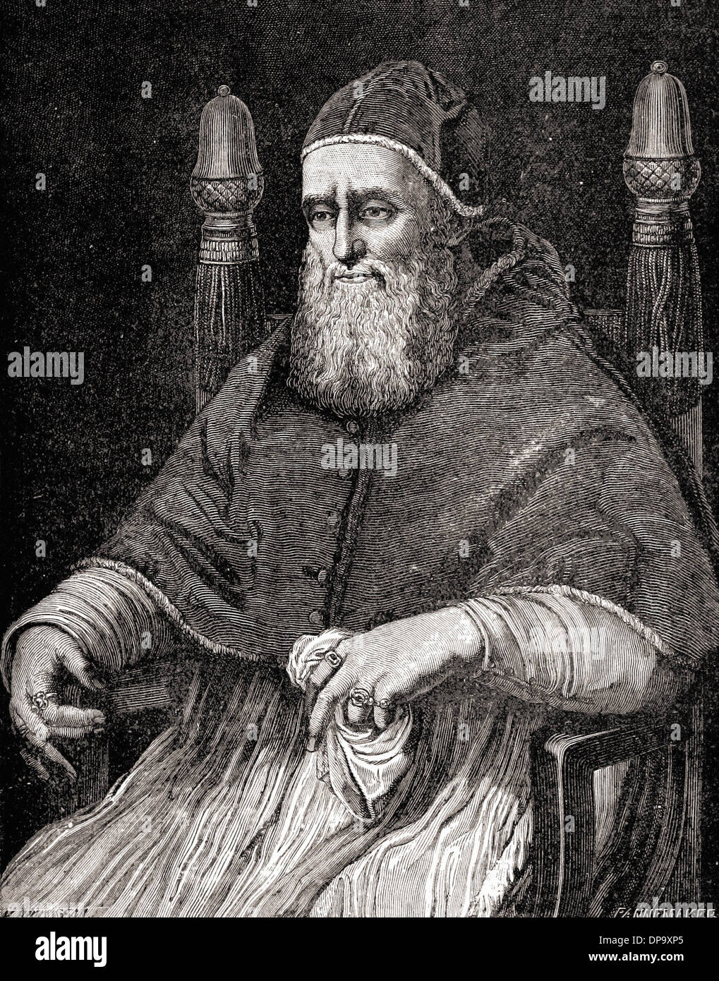 Portrait of Pope JULIUS II - British engraving XIX th Century Stock Photo