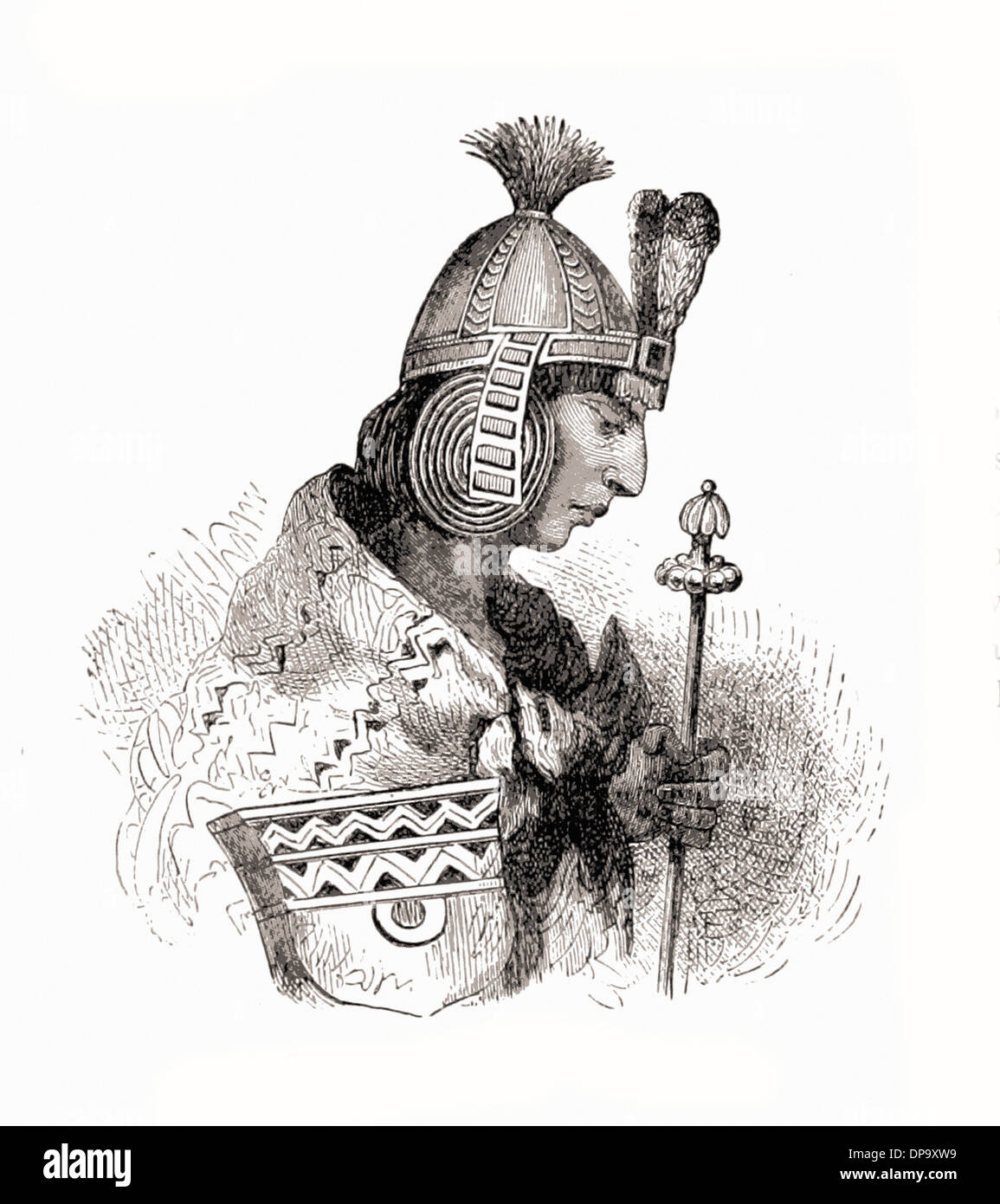 Portrait of GUASCAR, Thirteenth Inca - British engraving XIX th Century Stock Photo